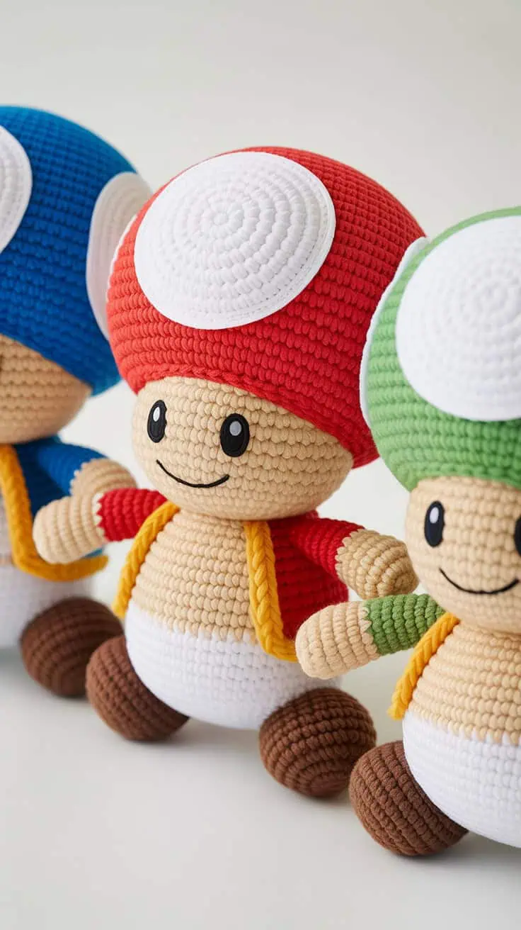 22 Mario Crochet Patterns: Fun and Unique Designs For All Fans 20 a close up photograph of three handcraft SsDnlVnVTMiULtiiVG7 w ry91ATqpQymYVufOthicqQ