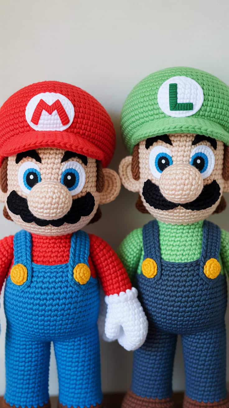 22 Mario Crochet Patterns: Fun and Unique Designs For All Fans 42 a close up photograph of two handmade