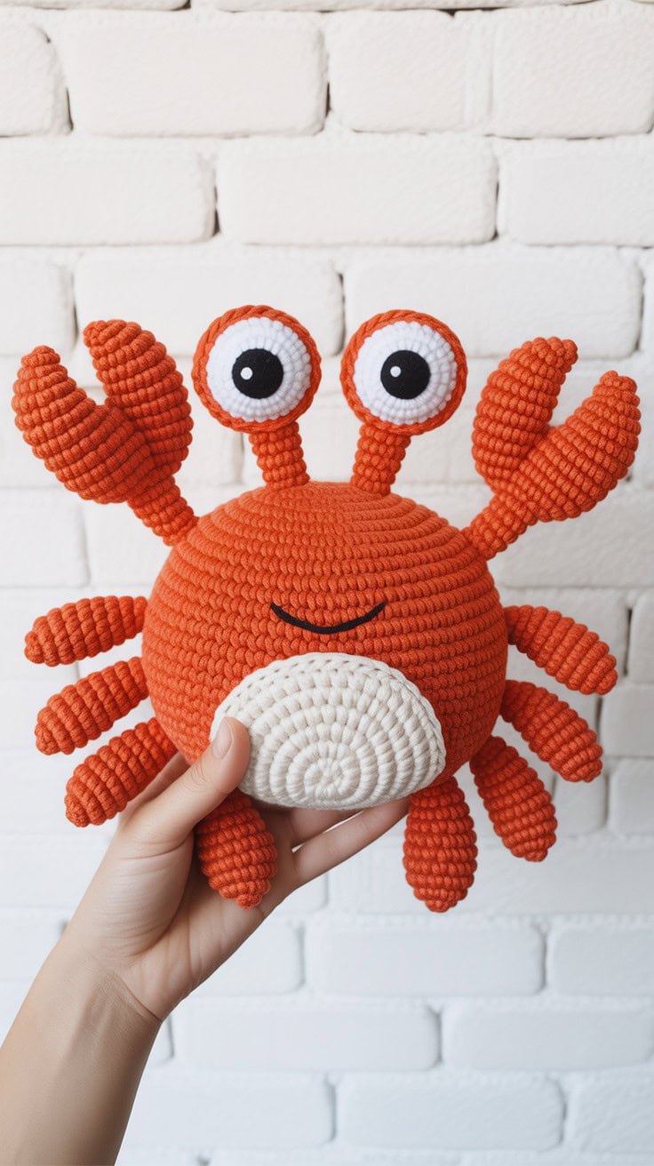 a handcrafted crochet crab plush toy