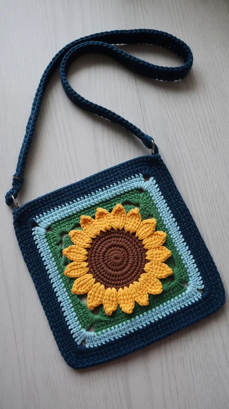23 Sunflower Granny Square Crochet Pattern: Brighten Your Crafts with Ease 34 a handmade crochet messenger bag photogr XkV 2vV7TtSqKbEsFCpEyg Tg8AC9H3S9uoJeqKetGXZw