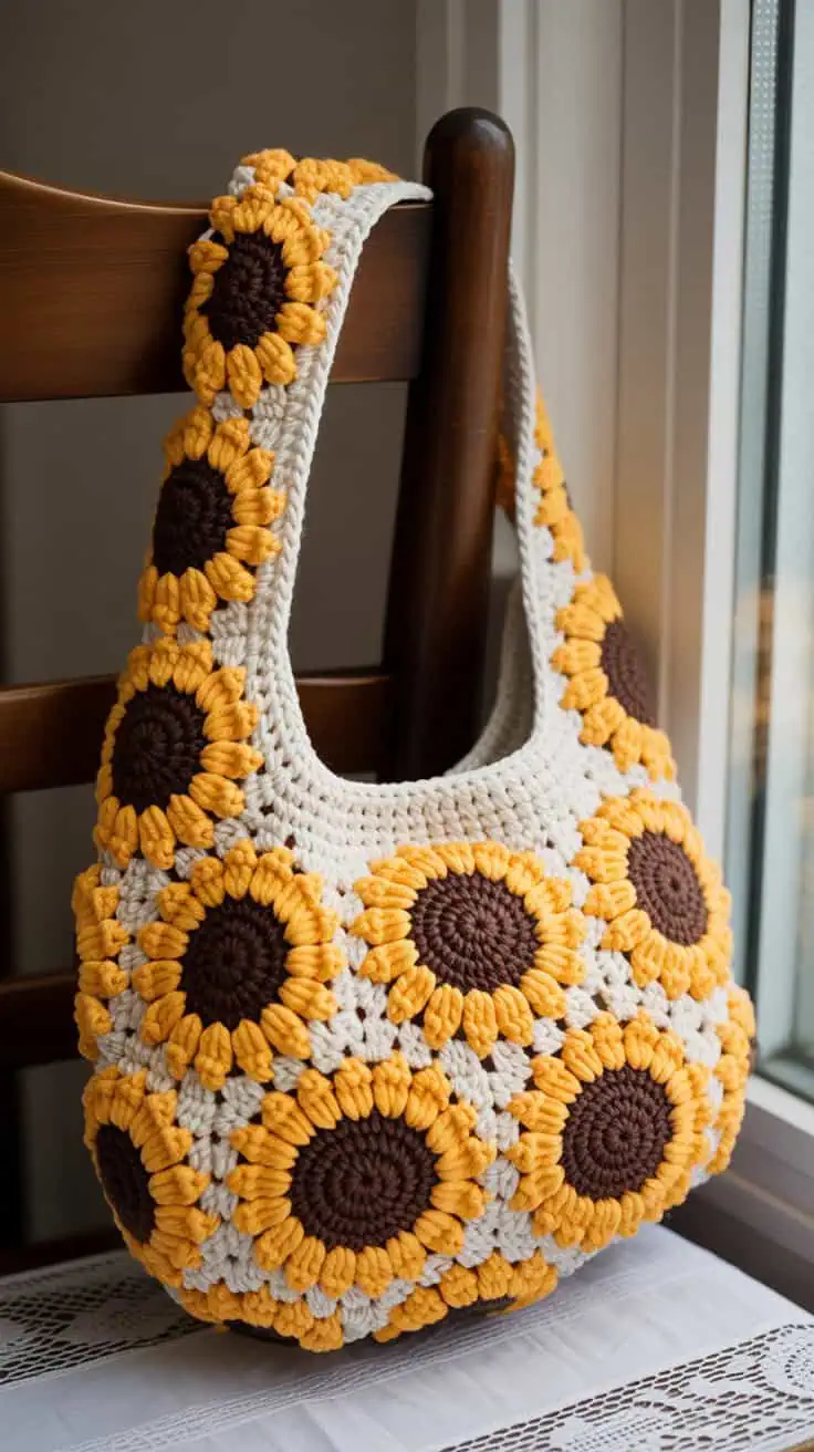 23 Sunflower Granny Square Crochet Pattern: Brighten Your Crafts with Ease 14 a handmade crochet sunflower purse photo ZFtSw1whQ3StkcbH6gwclQ ZwNV9zM ReCYcA X0aNuqA