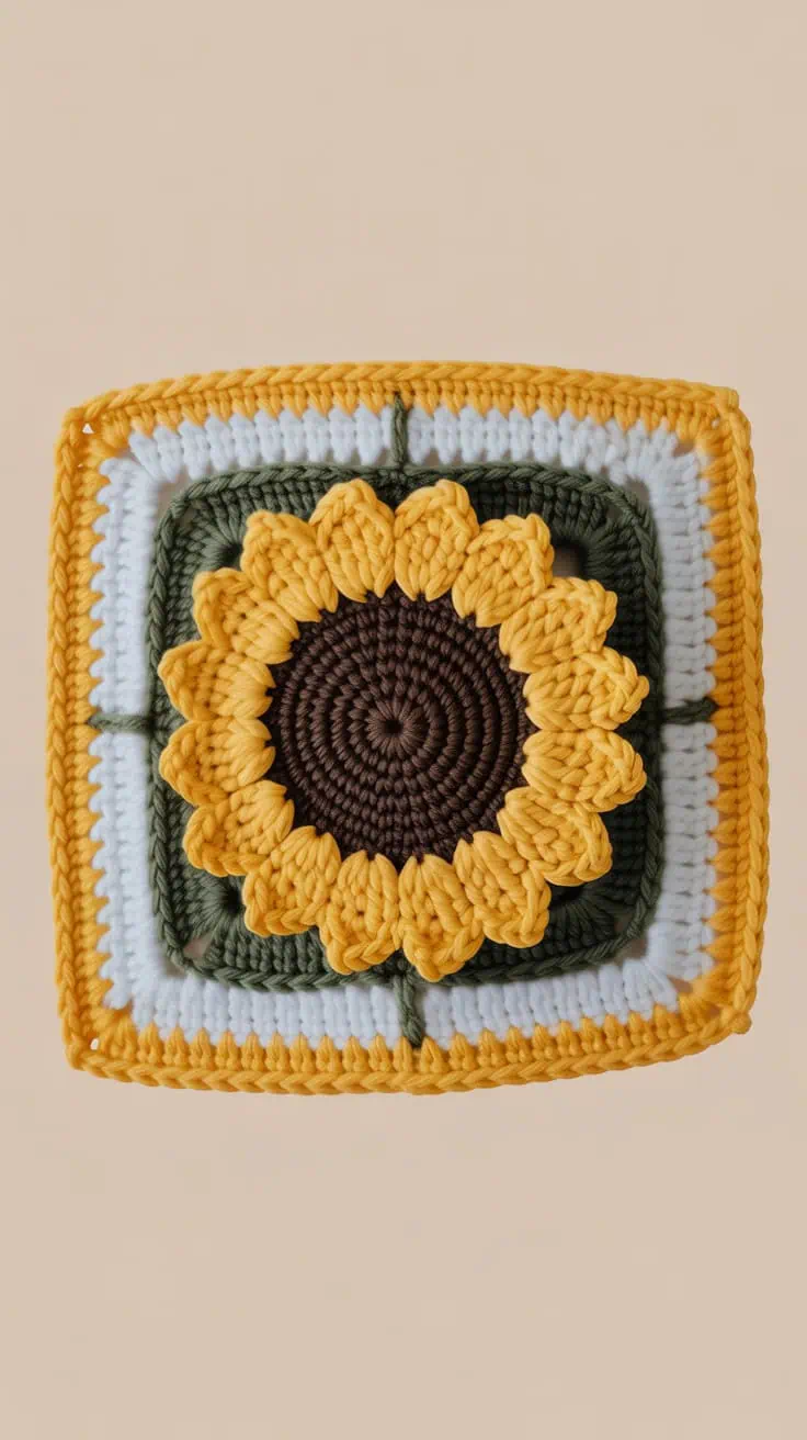 23 Sunflower Granny Square Crochet Pattern: Brighten Your Crafts with Ease 30 a handmade crochet sunflower square