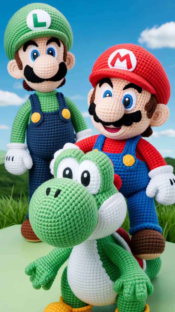 22 Mario Crochet Patterns: Fun and Unique Designs For All Fans 44 a high quality photograph of three