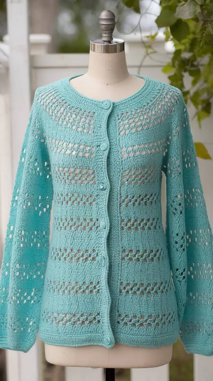 24 Lace Cardigan Crochet Patterns: Upgrade Your Wardrobe With Handmade Charm! 45 a photo of a turquoise colored crocheted b49gE22ITP fY9l8 CKgQ 2WKHf9WqRQ2j4vflCAGGzA