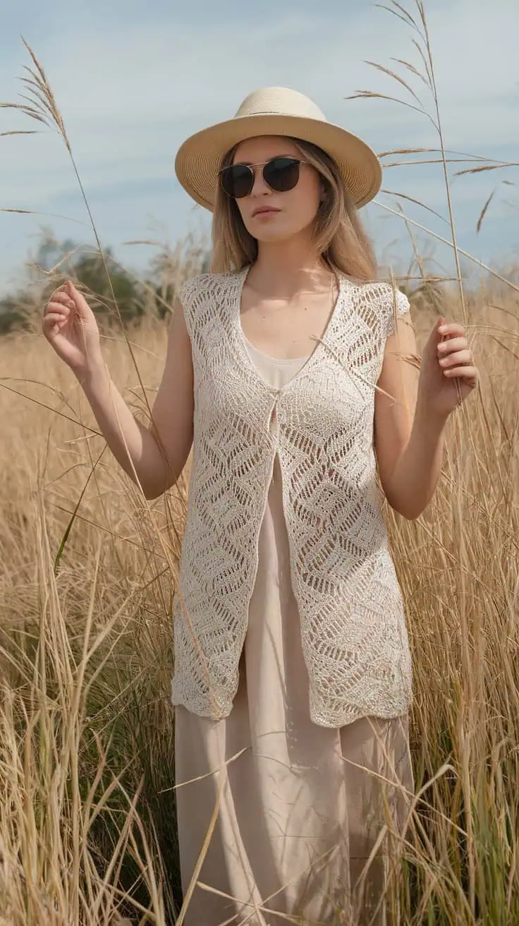 24 Lace Cardigan Crochet Patterns: Upgrade Your Wardrobe With Handmade Charm! 21 a photo of a woman standing amidst tall fWwd5AX1SHGYPW08Me6bpA BQmmFqJYTaqZPMaMib8IEQ