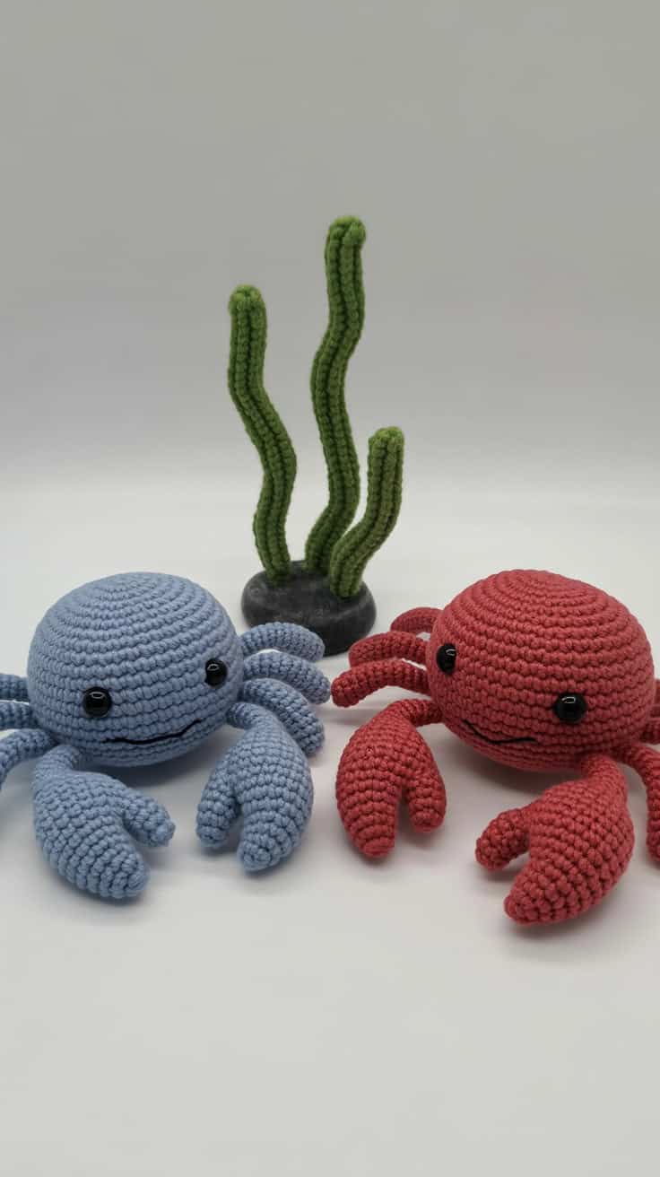 a photograph of two handcrafted crochet