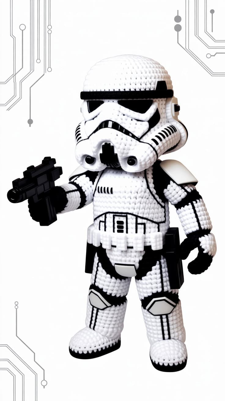 16 Darth Vader Crochet Patterns: Unleash Your Inner Sith with Creative Crafts 20 a black and white crocheted toy of a sto IGbP UXQQWucYFJgfimKlQ U8 DUqe0TwO1m8BTlZWiAA