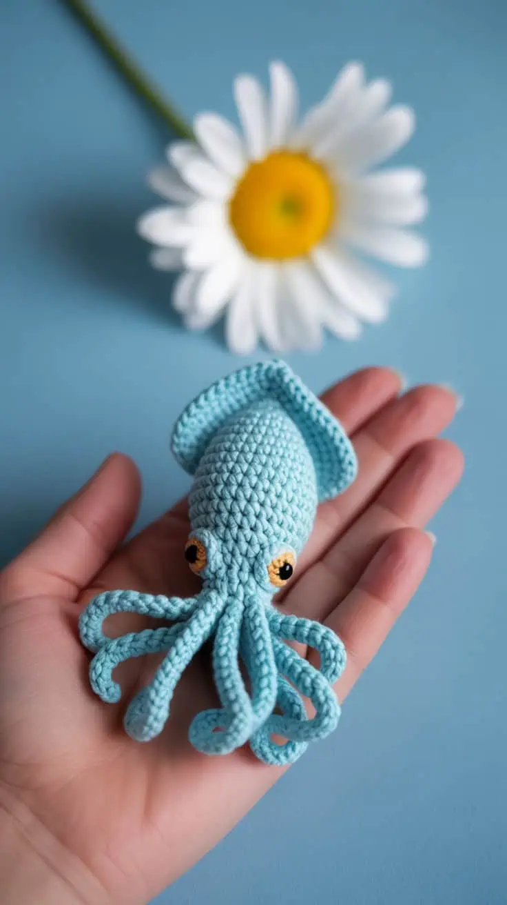 24 Squid Crochet Patterns: Unique Designs for Ocean-Loving Crafters 11 a close up photograph of a delicate