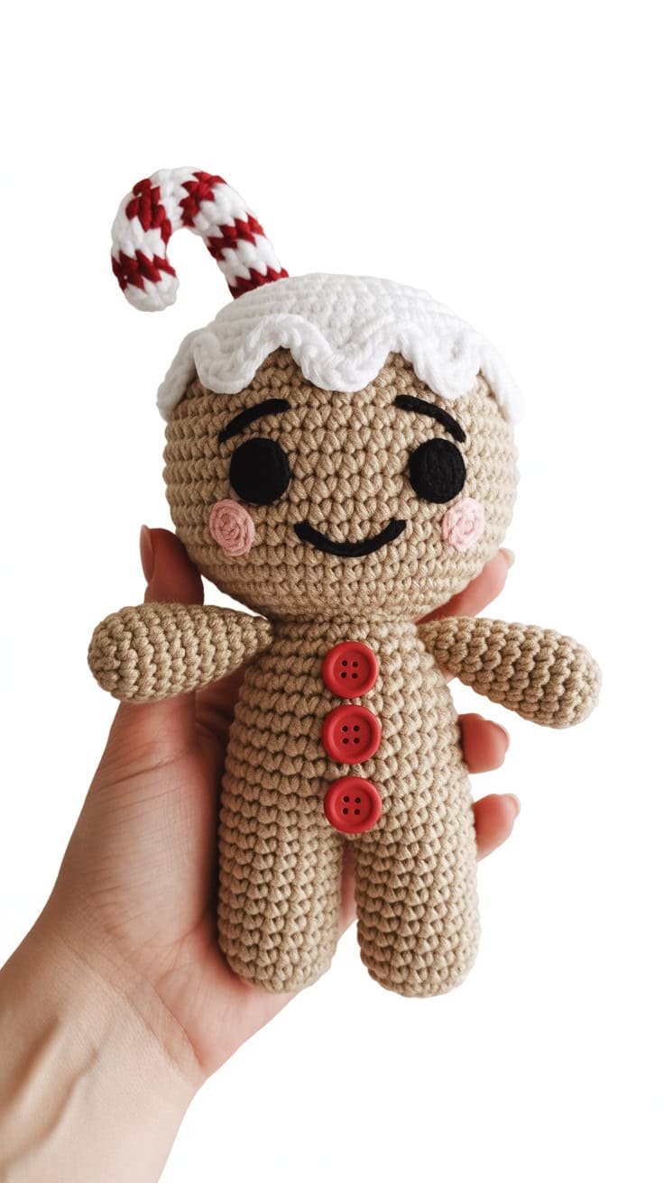18 Gingerbread Man Crochet Patterns: Make Your Holidays Extra Cozy! 37 a close up photograph of a hand holding iIjrVmIPQz6L30jeqphc9w Xyw XJ7STSi1AfuHvt1 kw
