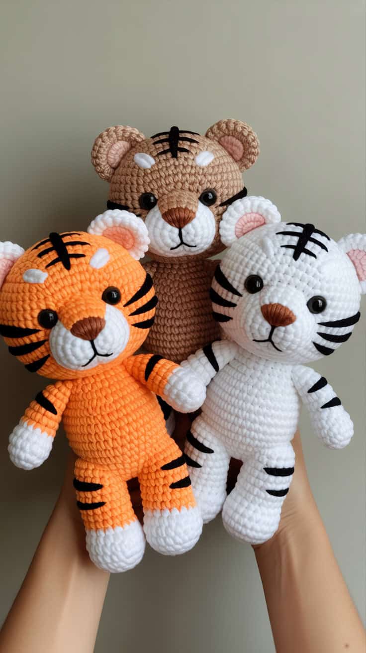 7 Tigger Crochet Patterns: Fun and Exciting Designs for Every Crochet Lover! 4 a close up photograph of three crocheted 06xow335QLGJCvO pTMhow Rsa8afPZRgmRHCnyJwuFKw