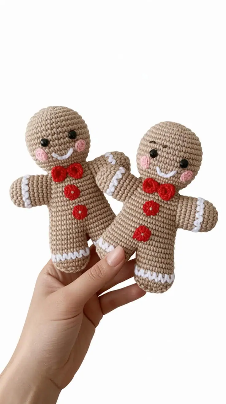 18 Gingerbread Man Crochet Patterns: Make Your Holidays Extra Cozy! 23 a close up photograph of two crocheted g fIJq8KqESm VCApb4MInBg iAtj6Gp2QVytY jOlz4zbA