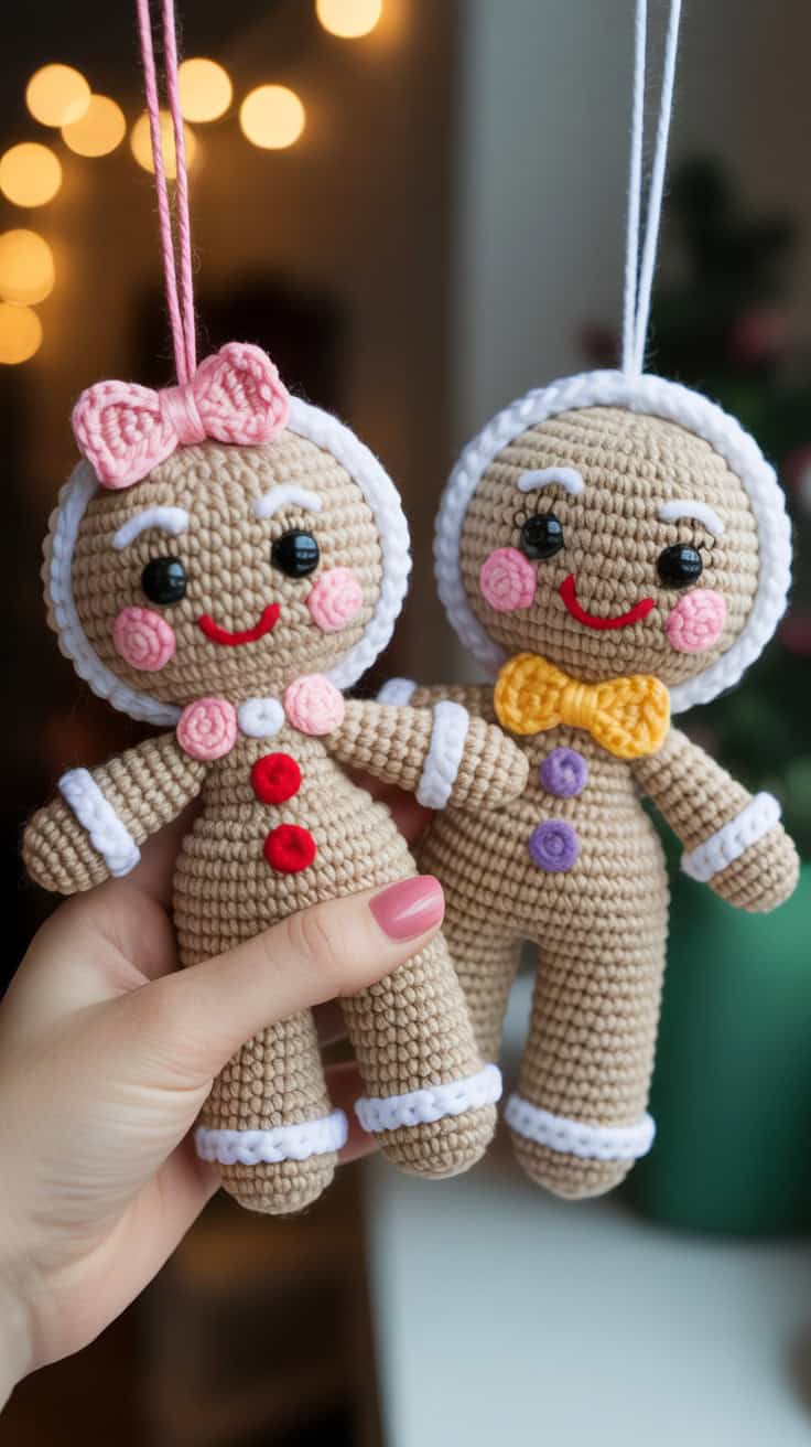 18 Gingerbread Man Crochet Patterns: Make Your Holidays Extra Cozy! 27 a close up photograph of two handcrafted 3q FR3FQTRethBrbMaEUmw 49UT3X4 QyqOfn fzTMryw