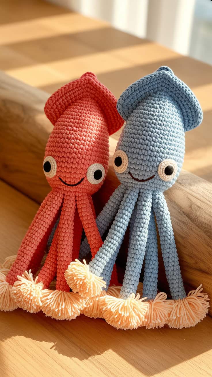 24 Squid Crochet Patterns: Unique Designs for Ocean-Loving Crafters 35 a close up photograph of two handcrafted B1L9KkosQB63auCAJiGFOQ Ai28Xf9uTe gG6elBs0WwA