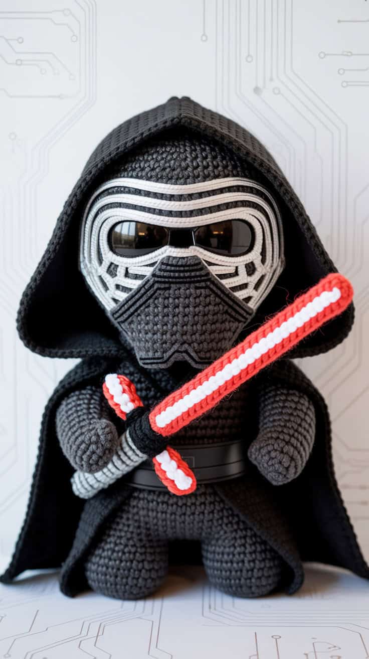 16 Darth Vader Crochet Patterns: Unleash Your Inner Sith with Creative Crafts 24 a crocheted plush toy of kylo ren from s voCcf2GnSD2lEri2Y