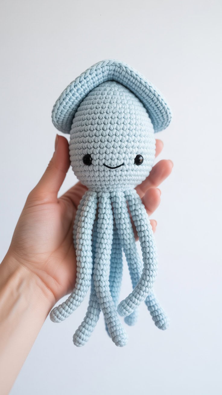 24 Squid Crochet Patterns: Unique Designs for Ocean-Loving Crafters 13 a photograph of a handmade light blue cr r1YKgJ6gSo W5KIQLQEydw NNVaSH4XQ42 TO7DDNCSyQ