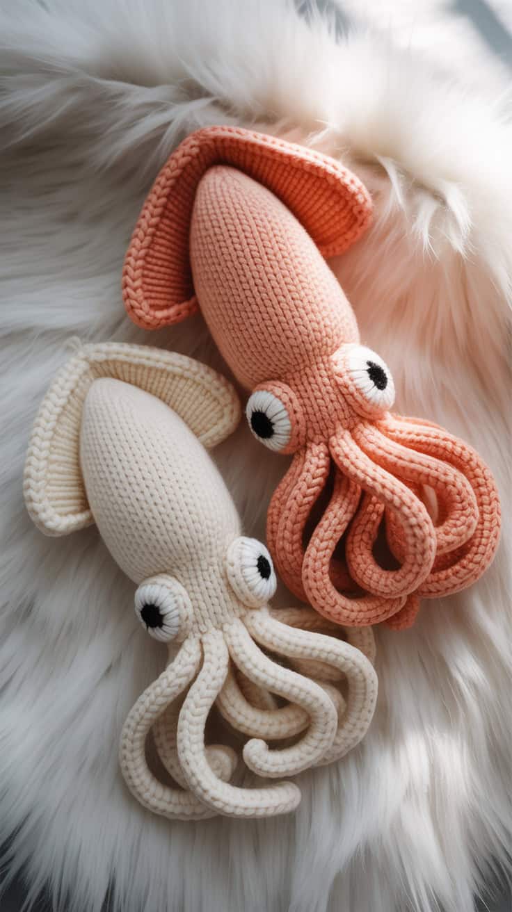 24 Squid Crochet Patterns: Unique Designs for Ocean-Loving Crafters 19 a photograph of two handcrafted knitted 5oQAHQ CRjOzdvQ0PzUnGA IZdLivkyQsuIjB783Fvb3w