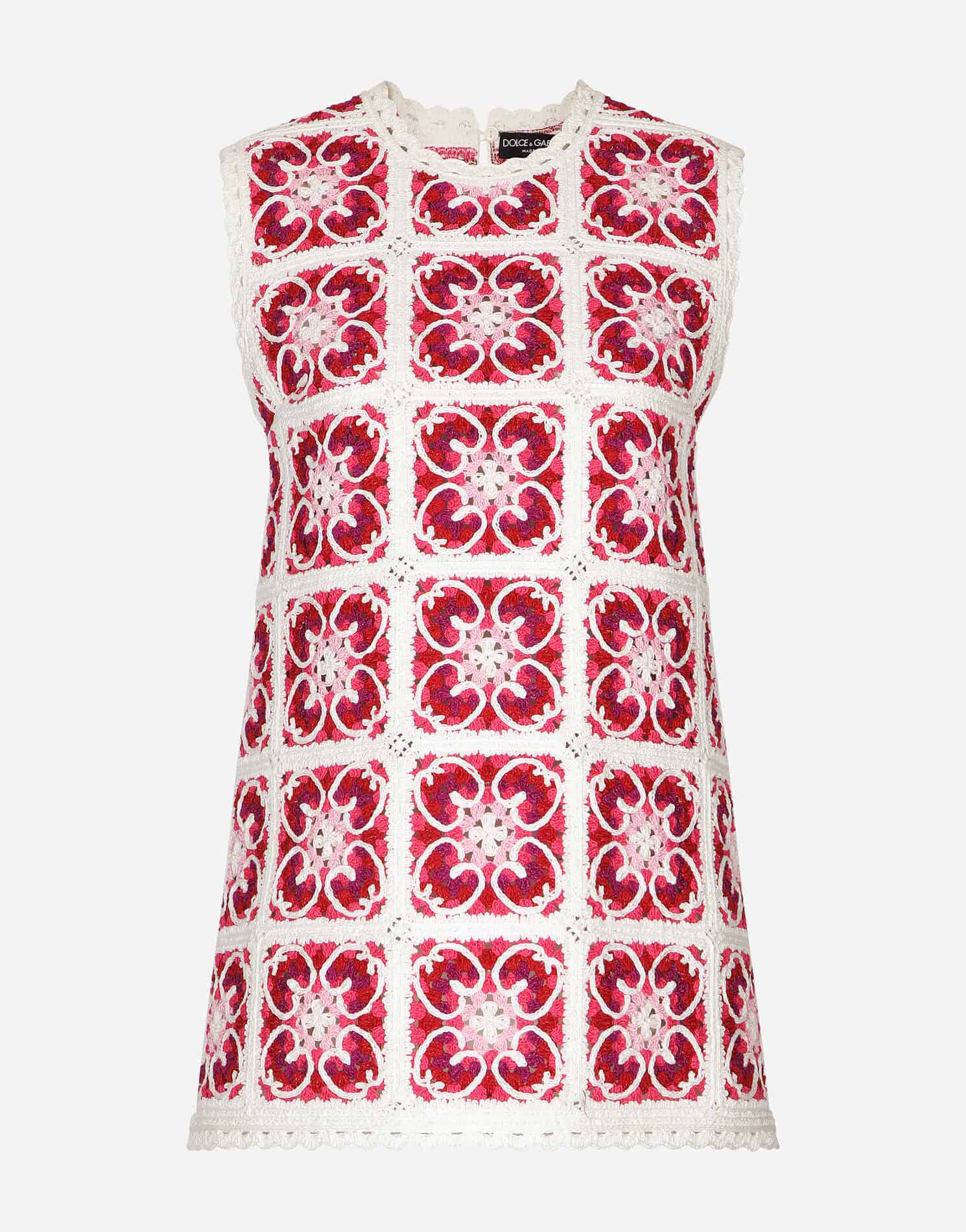 Brick-stitched Crochet Mini Dress