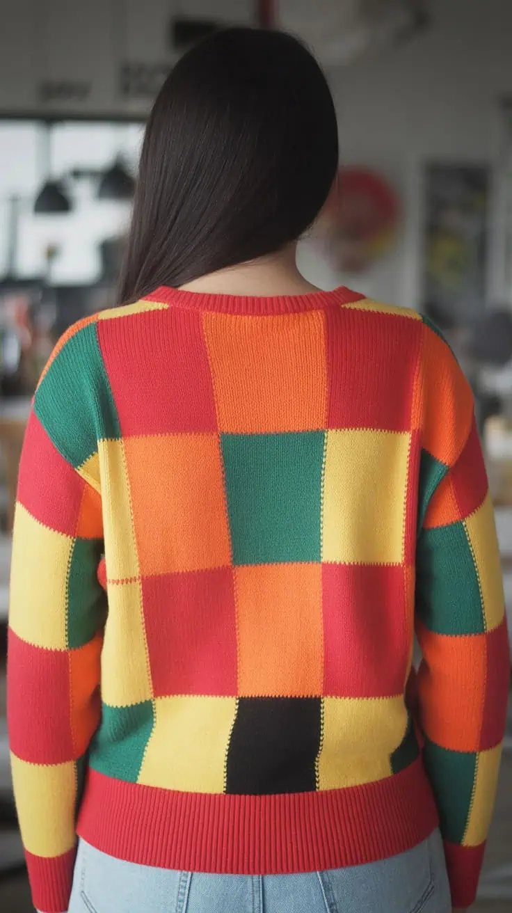 17 Harry Styles Cardigan Crochet Patterns: Customized Comfort for All Fans! 20 a back view photograph of a colorful pat 5UVZRmvjRmeiLhGVy gHdw FYDksgBNQYij5LPmgPz2gw