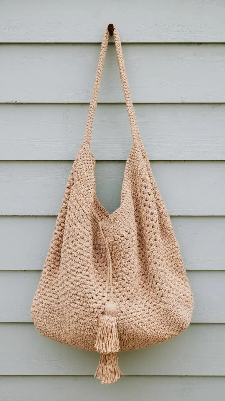 30 Messenger Bag Crochet Patterns: Unleash Your Creativity with Easy DIY Designs 45 a beige colored handcrafted bag