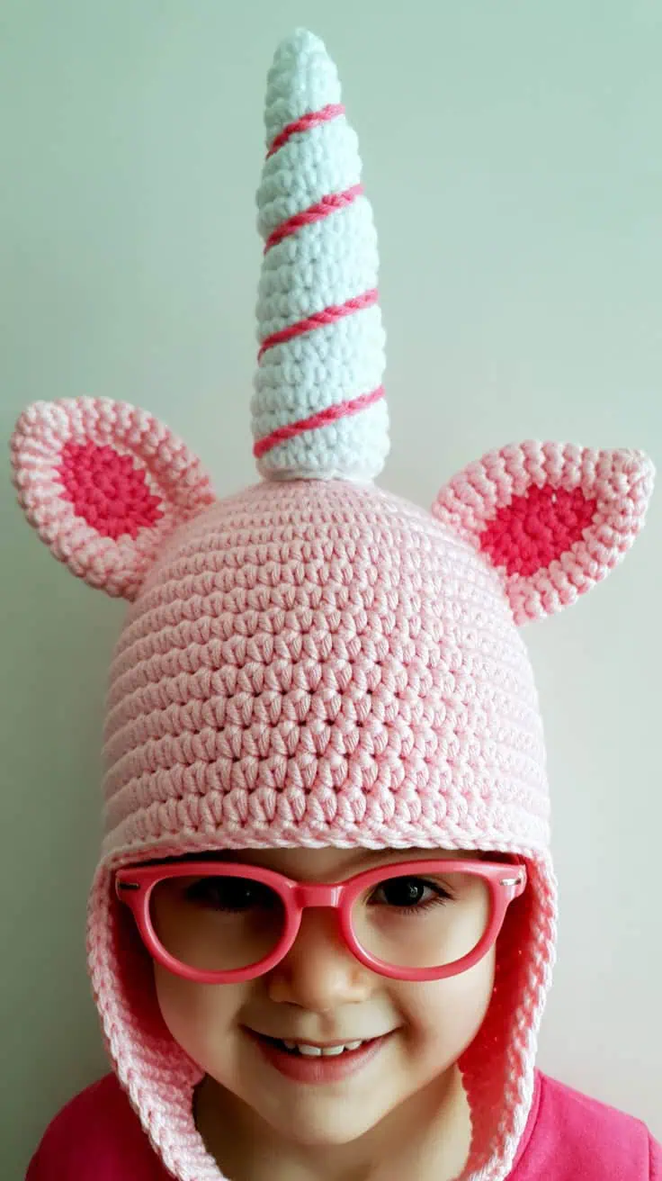 22 Unicorn Hat Crochet Patterns: Create Magical Hats for All Ages 16 a close up photograph of a child wearing empF14 QoWN5zrPJ 1aJA M1QLDpb9SMu xb 91m4U9A