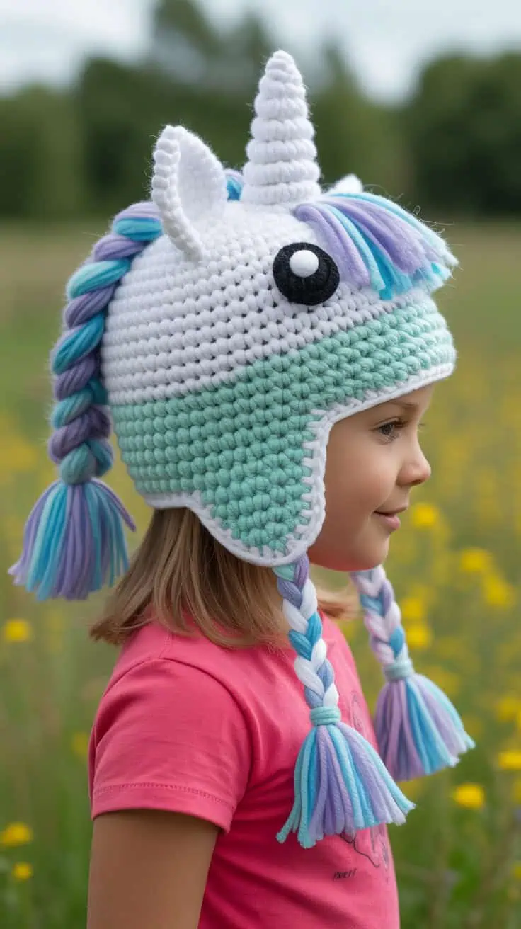 22 Unicorn Hat Crochet Patterns: Create Magical Hats for All Ages 20 a close up photograph of a child wearing DJnABf4CRxCvVT6SBfzu A 7Qk5fzgDQq A mYa5H2t0A