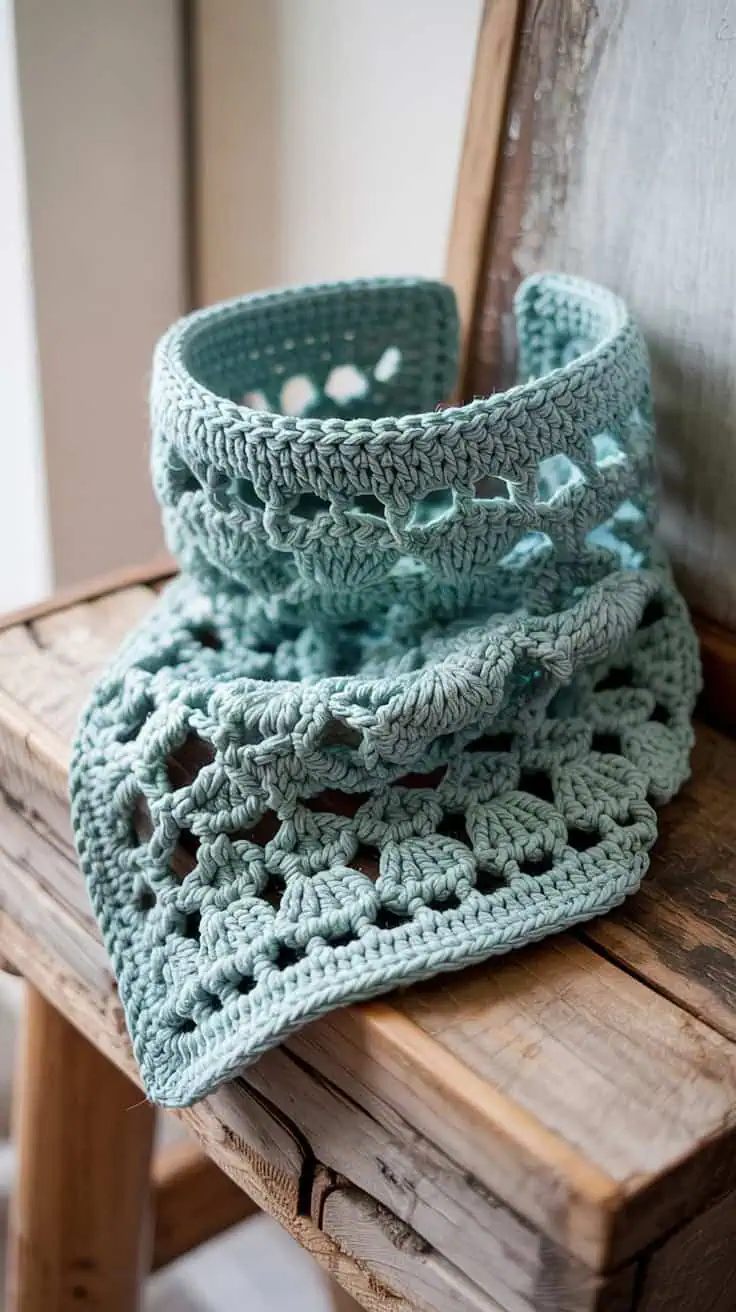 26 Neck Warmer Crochet Patterns: Fashionable DIY Projects for Beginners 6 a close up photograph of a mint green cr M7R5k00