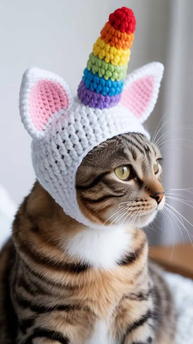 22 Unicorn Hat Crochet Patterns: Create Magical Hats for All Ages 22 a close up photograph of a tabby cat wea QR7eyfK8S9qSaNpGspyCvg gB8kN39 R9G0KPJzOLdatw