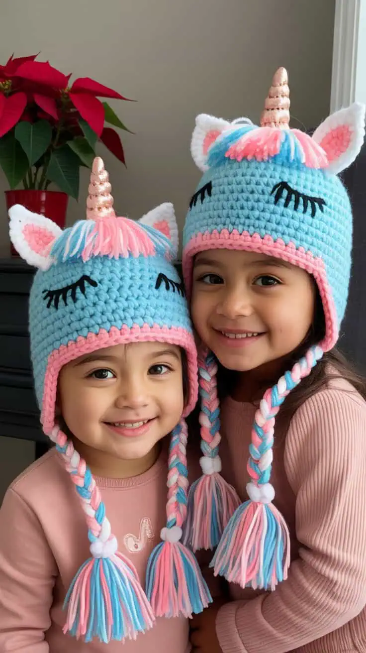 22 Unicorn Hat Crochet Patterns: Create Magical Hats for All Ages 40 a close up photograph of two young child 7K09Q5xZR3WMCmij LWi1A YJOlR1 1QOynb8tcxFOrLA 1