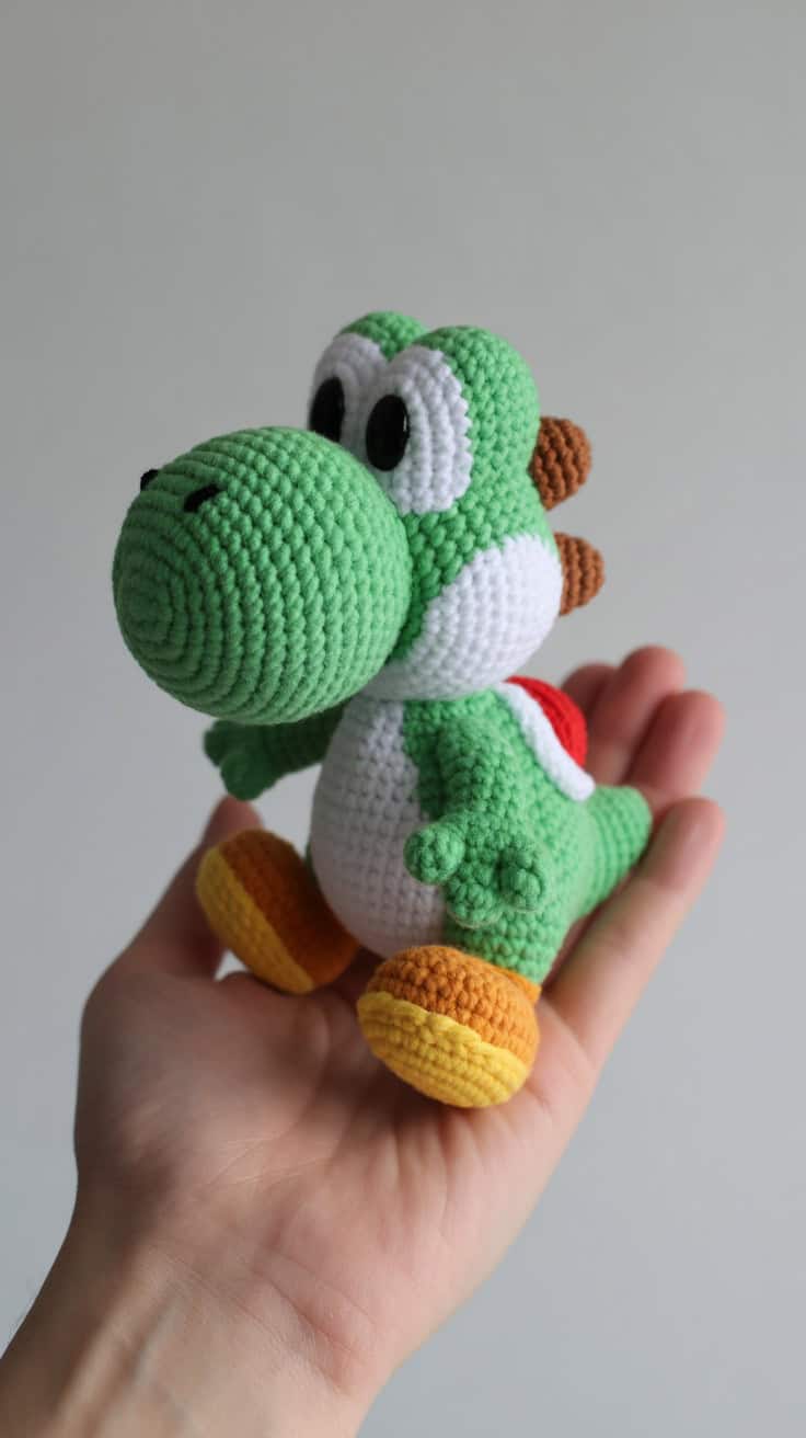 a handcrafted crochet plush yoshi toy