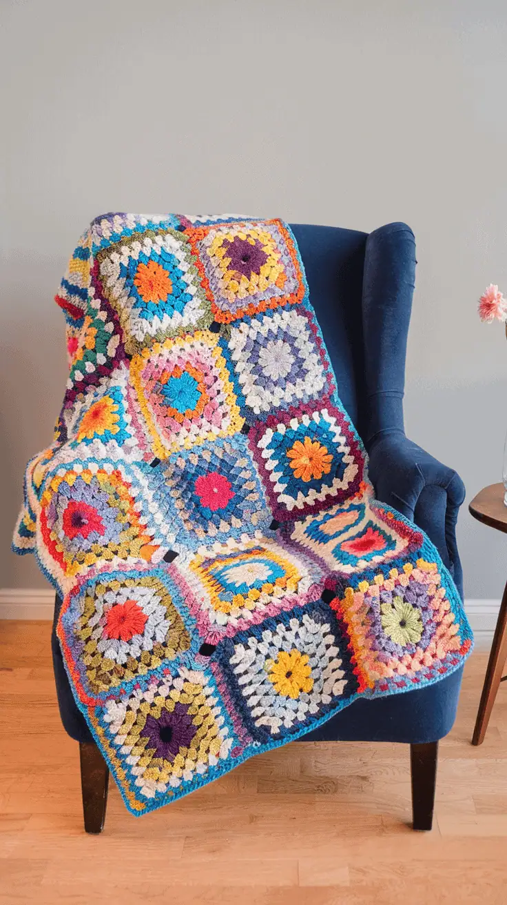 20 Star Blanket Crochet Pattern: Create Cozy Heirlooms for Your Loved Ones 19 a vibrant multi colored crocheted