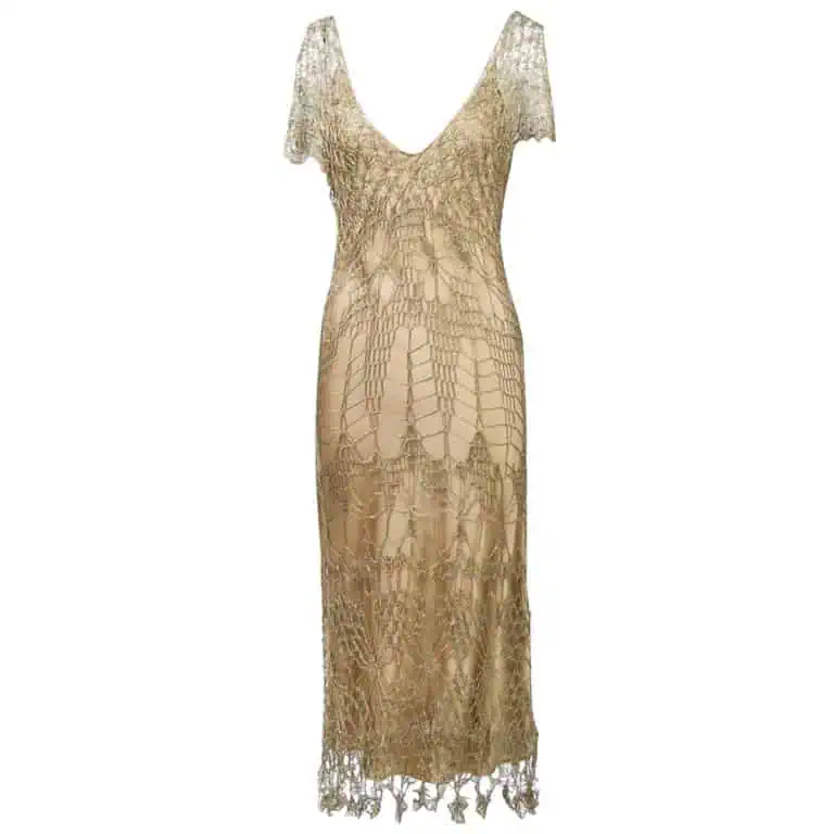 Designer Crochet Project: Donna Karan 2 Donna Karan Metallic Gold Crochet Dress and Slip