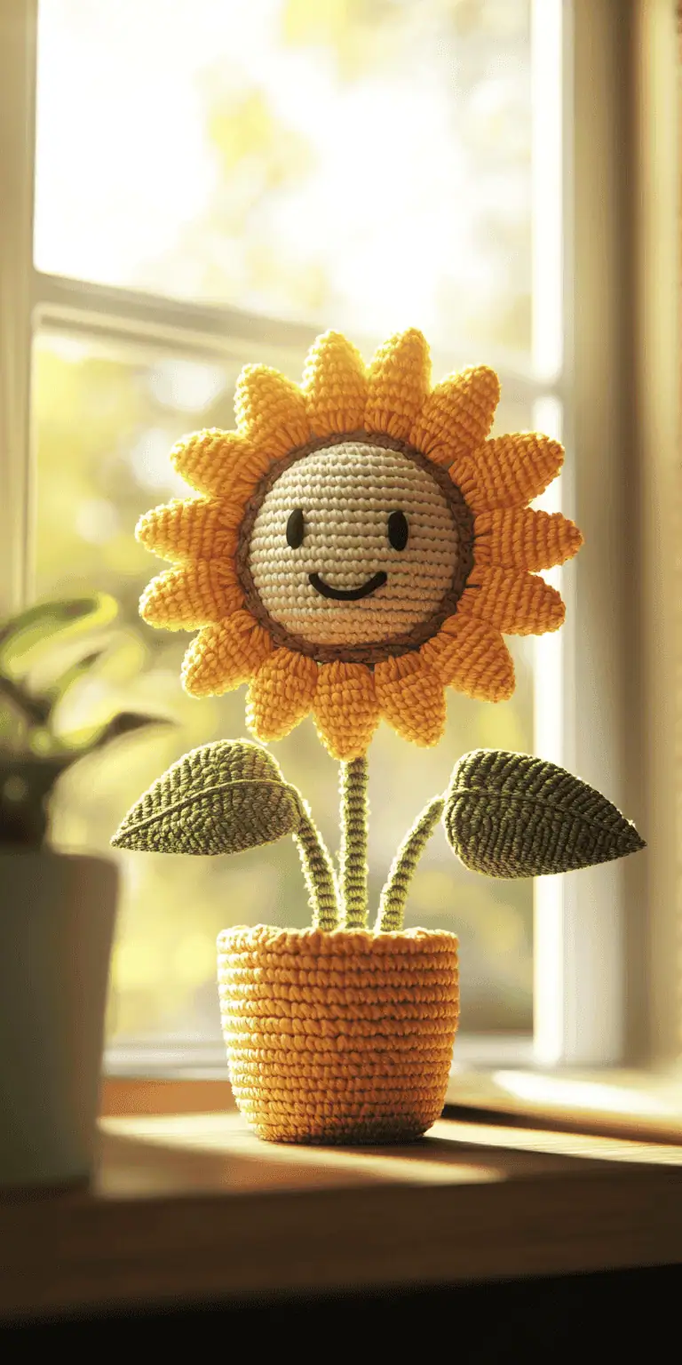 25 Large Sunflower Crochet Patterns: Brighten Your Home with DIY Decor 25 Amigurumi Sunflower Pot Crochet Pattern