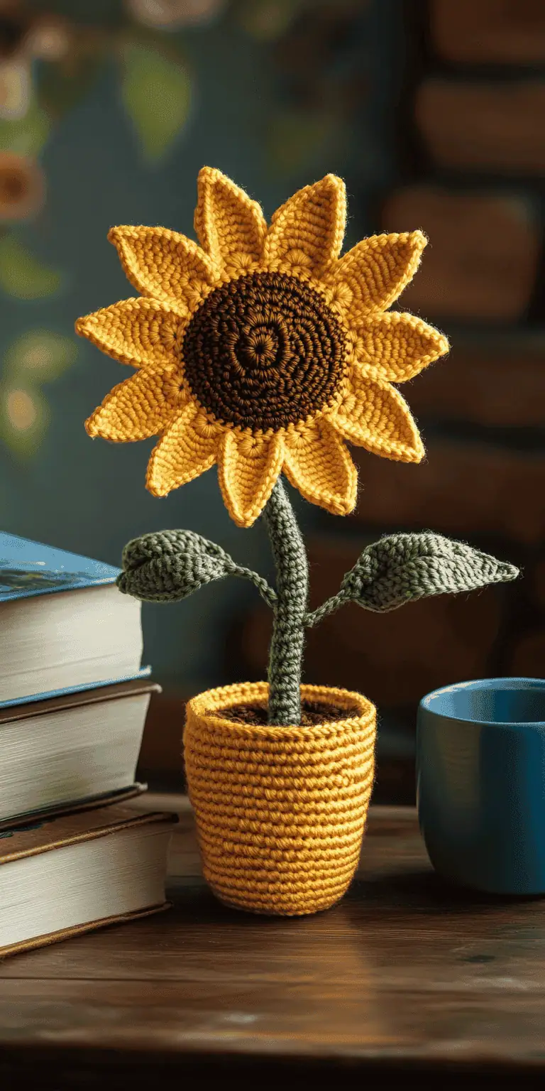 25 Large Sunflower Crochet Patterns: Brighten Your Home with DIY Decor 27 Crochet Sunflower Mini Pot Pattern PDF