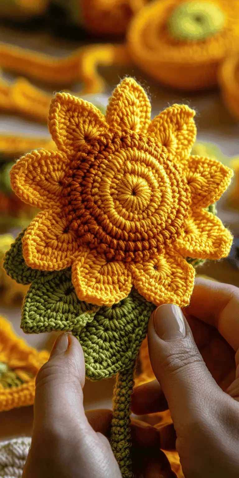 25 Large Sunflower Crochet Patterns: Brighten Your Home with DIY Decor 49 English Sunflower Crochet Flower Pattern