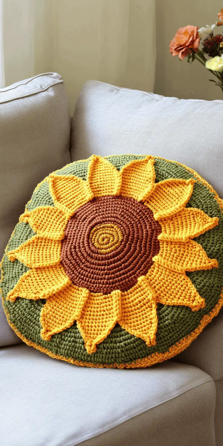 25 Large Sunflower Crochet Patterns: Brighten Your Home with DIY Decor 17 Simple No Sew Sunflower Crochet Pillow Pattern