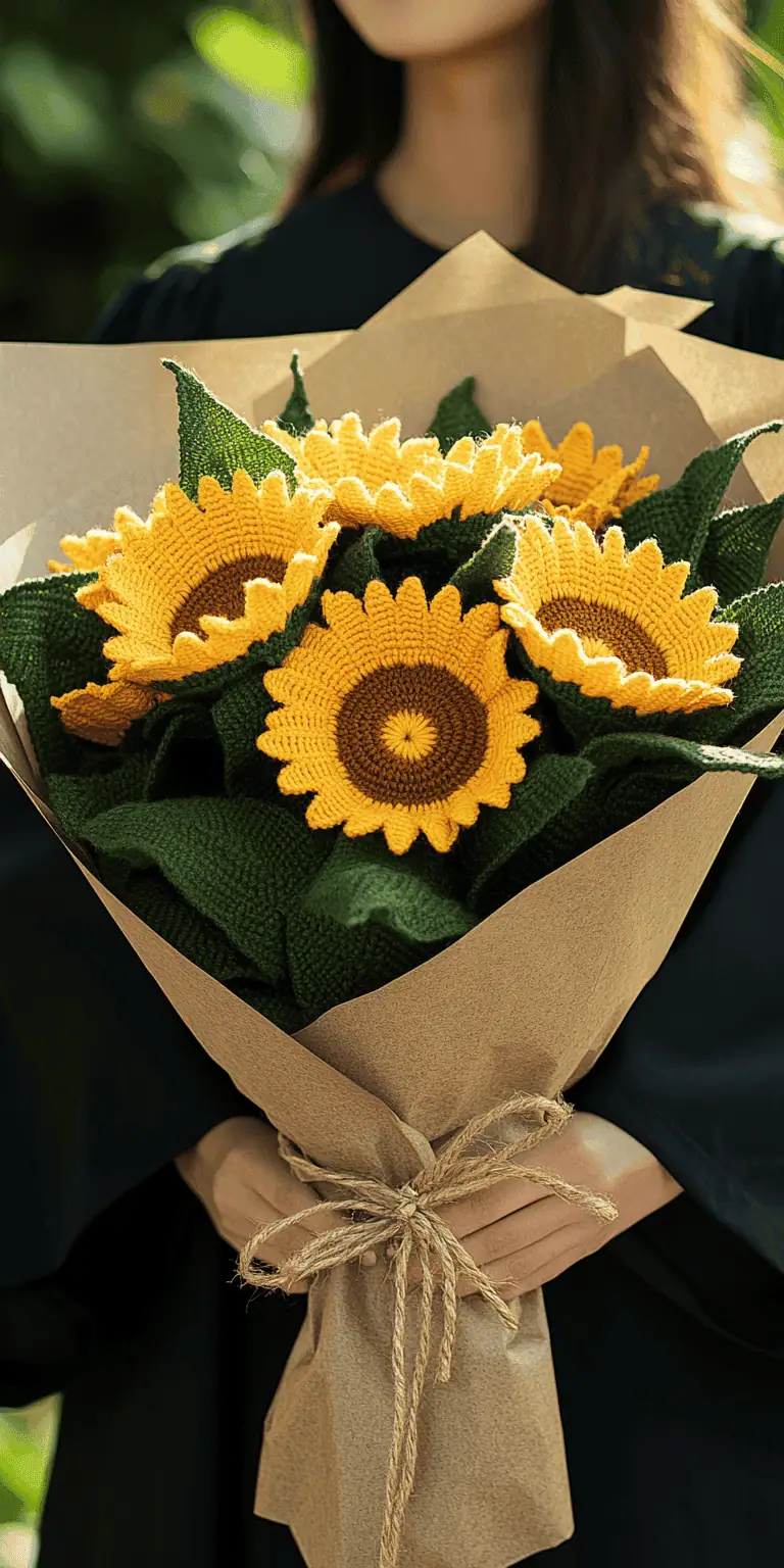 25 Large Sunflower Crochet Patterns: Brighten Your Home with DIY Decor 23 Sunflower Crochet Bouquet Pattern for Graduation DIY