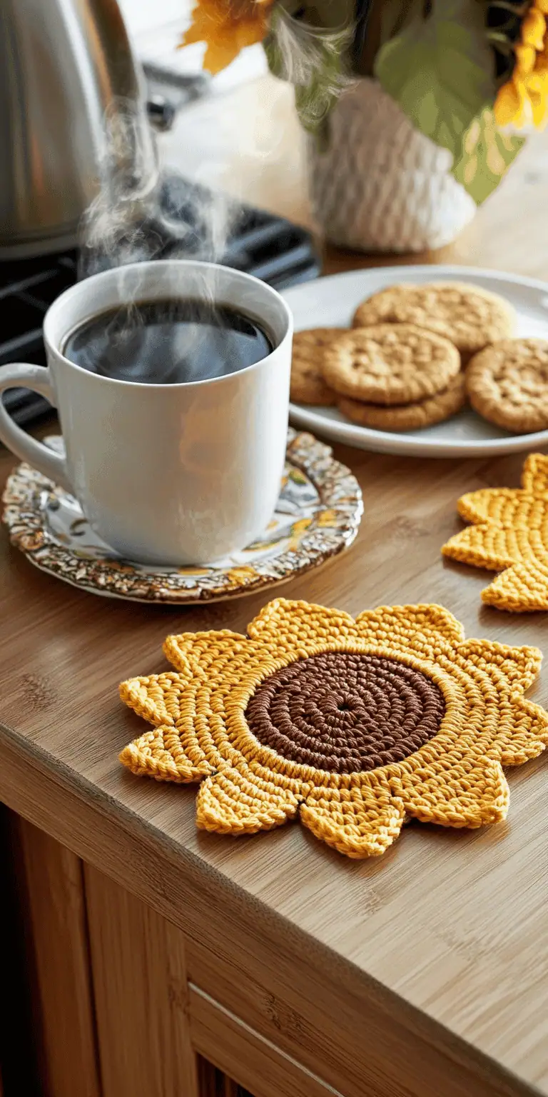 25 Large Sunflower Crochet Patterns: Brighten Your Home with DIY Decor 41 Sunflower Crochet Coaster Pattern Delight