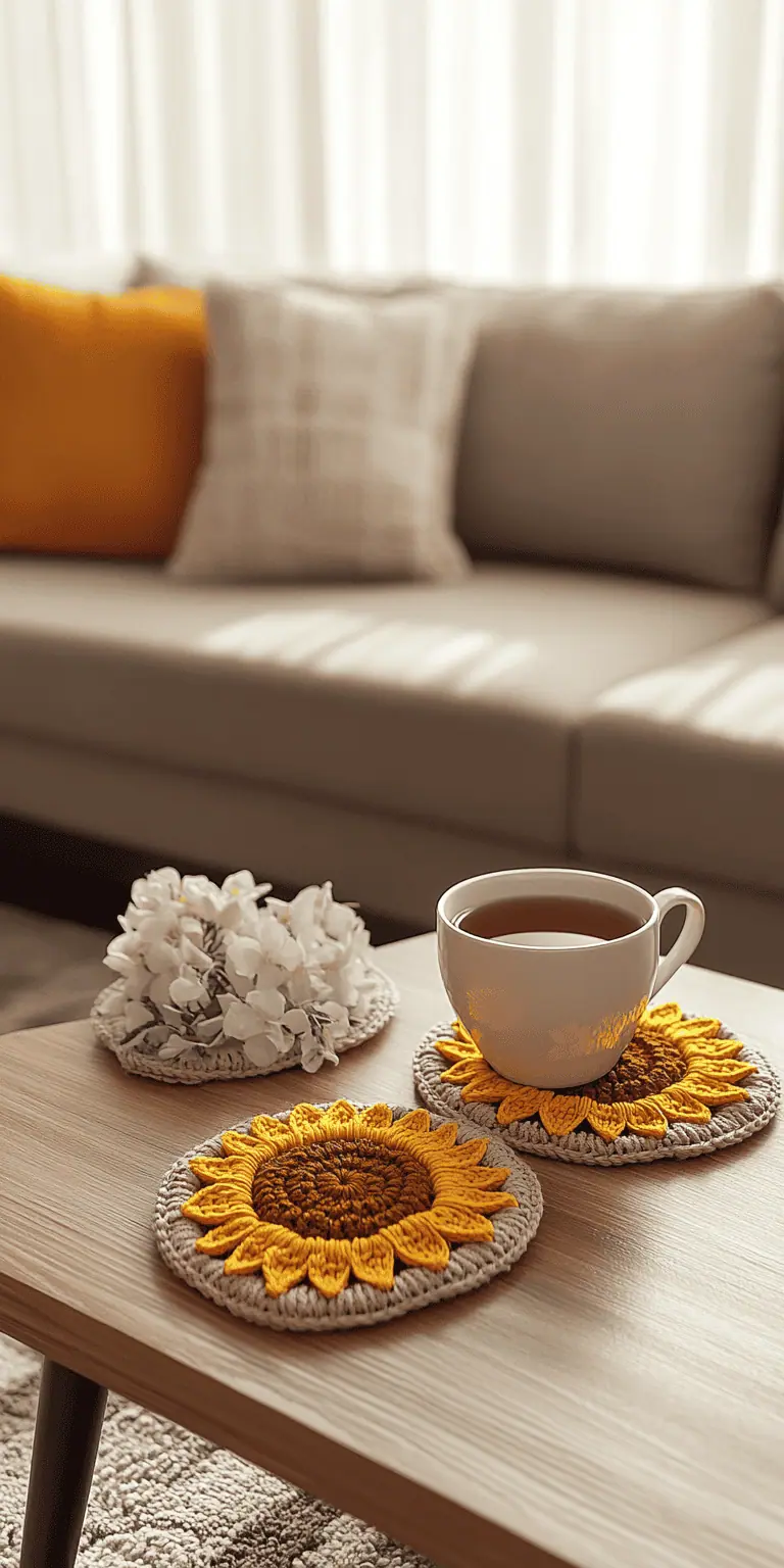 25 Large Sunflower Crochet Patterns: Brighten Your Home with DIY Decor 19 Sunflower Crochet Coaster Pattern