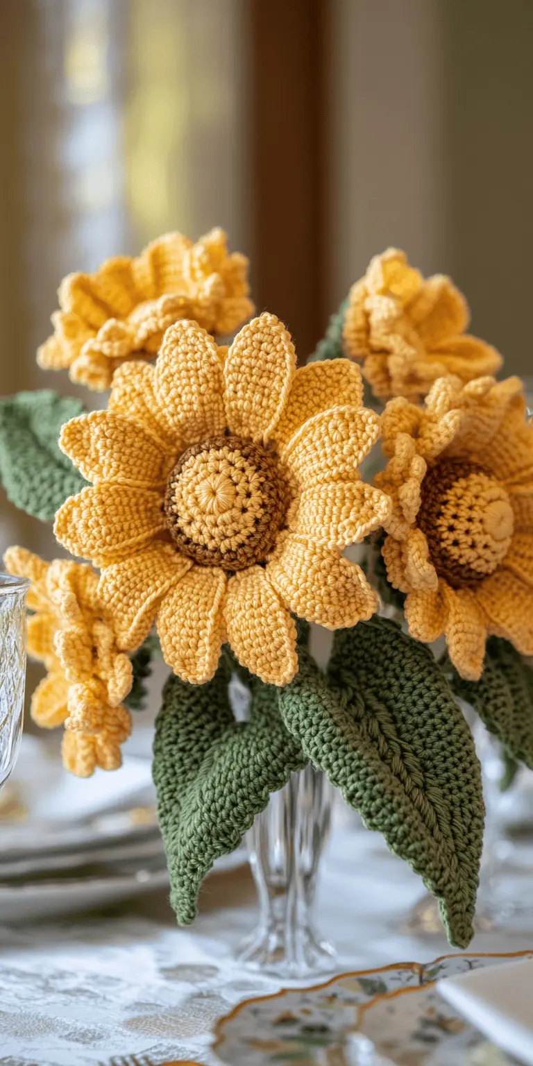 25 Large Sunflower Crochet Patterns: Brighten Your Home with DIY Decor 37 Sunflower Crochet Pattern Flower Boutique Wedding Centerpiece