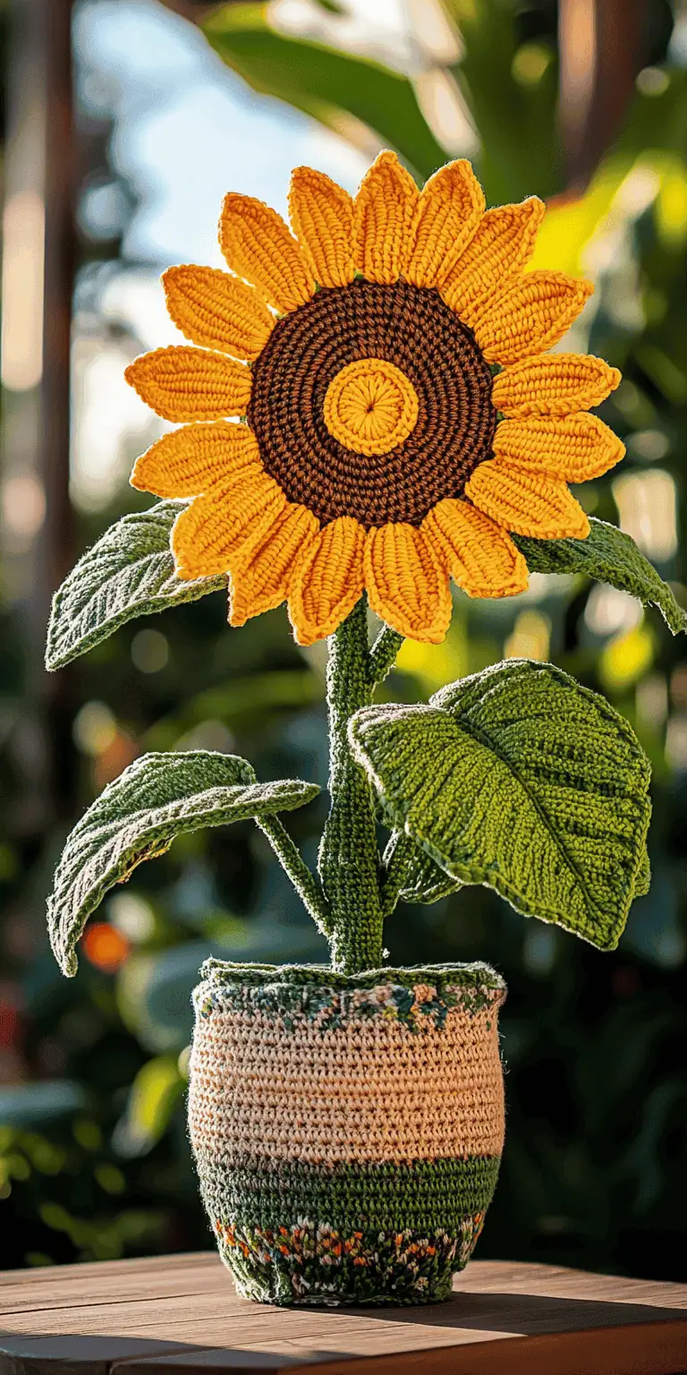 25 Large Sunflower Crochet Patterns: Brighten Your Home with DIY Decor 21 Sunflower Crochet Pattern for Potted Plant Duplicate