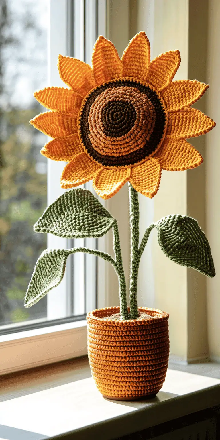 25 Large Sunflower Crochet Patterns: Brighten Your Home with DIY Decor 7 Sunflower Crochet Pattern for Potted Plant