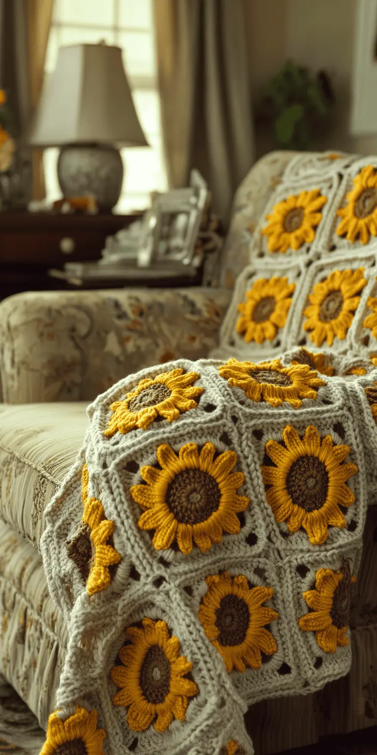25 Large Sunflower Crochet Patterns: Brighten Your Home with DIY Decor 11 Sunflower Granny Square Crochet Pattern for Blankets and Bags
