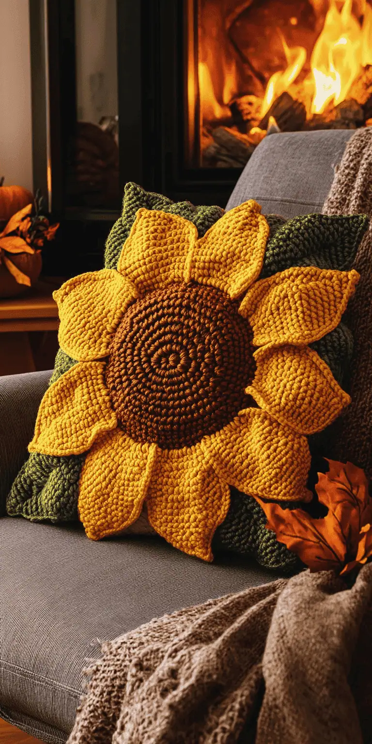 25 Large Sunflower Crochet Patterns: Brighten Your Home with DIY Decor 33 Sunflower Pillow Crochet Pattern for Autumn Decor