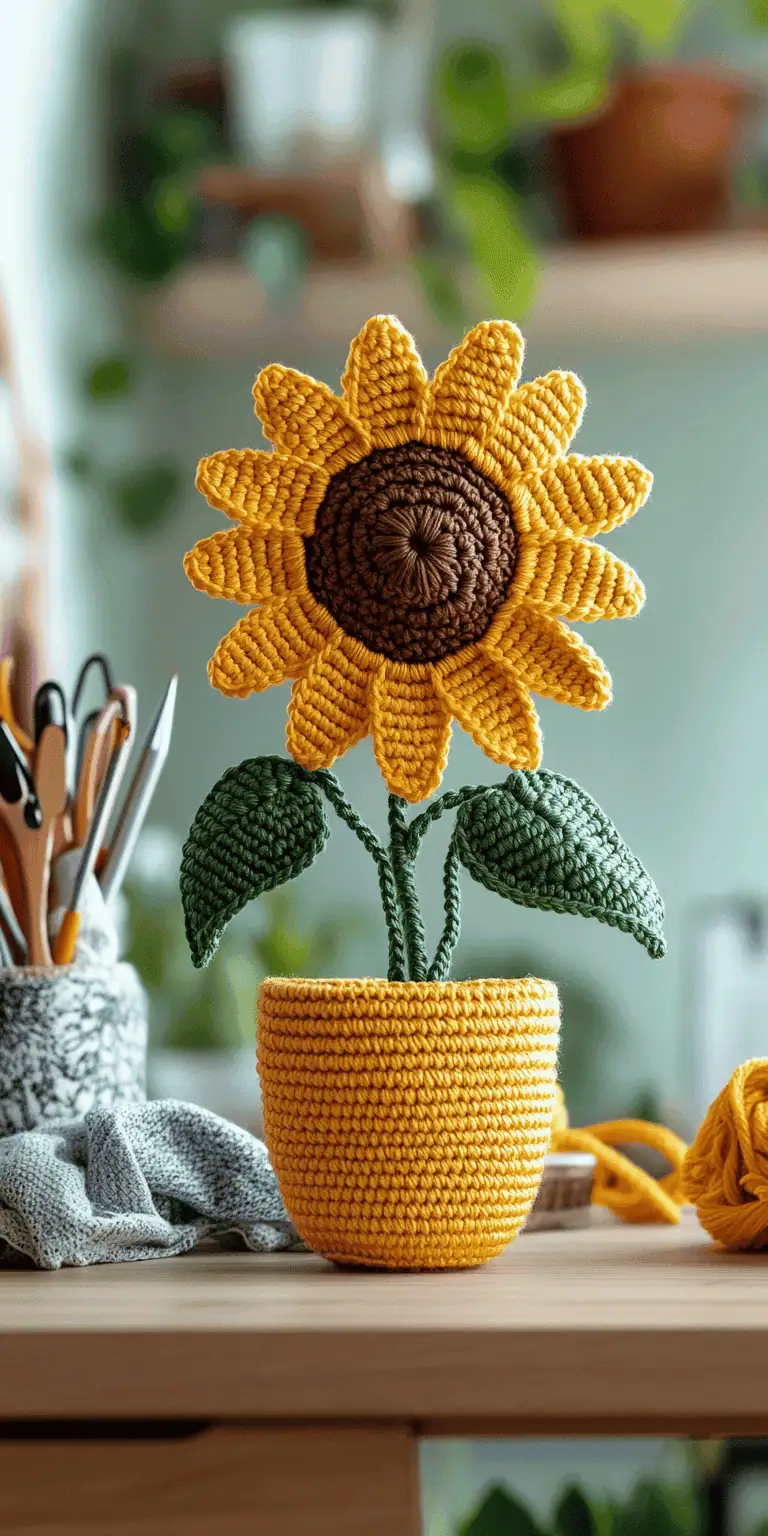 25 Large Sunflower Crochet Patterns: Brighten Your Home with DIY Decor 53 Sunflower Pot Crochet Tutorial Amigurumi for Beginners