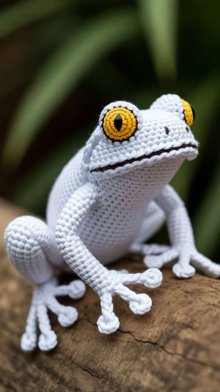34 Frog Crochet Patterns: Create Adorable Amigurumi for All Crocheters 61 a close up photograph of a white crochet M0zhoU2xQG2qsAuG8ykHmA e1VM39O7QfejfGUhSZ wJQ