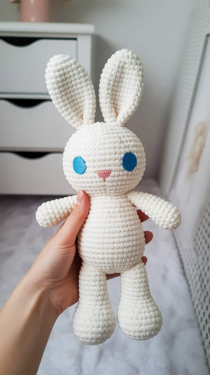 18 Easter Bunny Crochet Patterns: Celebrate Spring with Handmade Charm 14 a close up photograph of a white plush c eMyve1R8TI