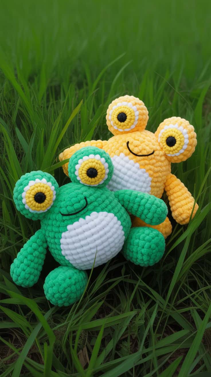 34 Frog Crochet Patterns: Create Adorable Amigurumi for All Crocheters 27 a close up photograph of two crocheted