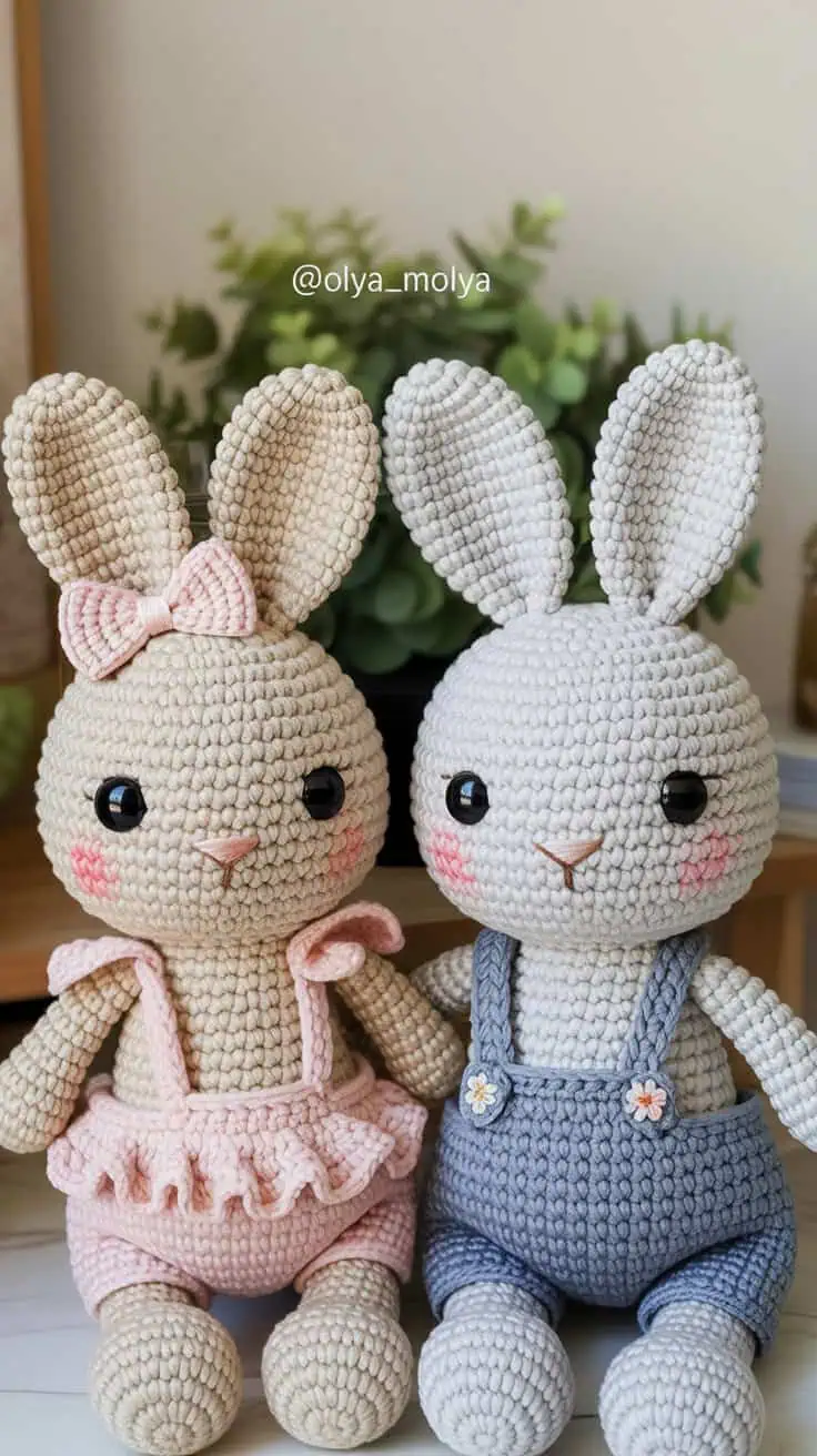 18 Easter Bunny Crochet Patterns: Celebrate Spring with Handmade Charm 12 a close up photograph of two handcrafted TtB8gikFScS