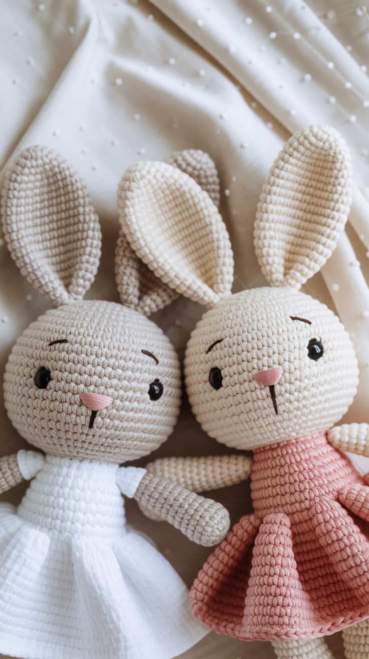 18 Easter Bunny Crochet Patterns: Celebrate Spring with Handmade Charm 10 a close up photograph of two