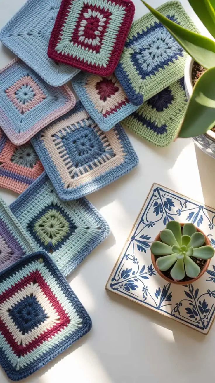 26 Mosaic Crochet Patterns: Boost Your Skills with Vibrant Designs 28 a flat lay photograph of handcrafted
